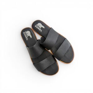 Sorel Women's Ella II Two strap Black Leather Slide, NWOT! Size 9.5